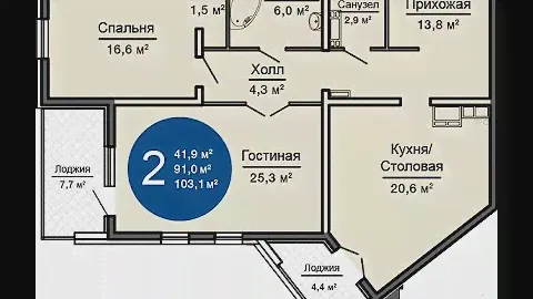Двухкомнатная квартира на 13 этаже МФК Новосити в Новороссийске