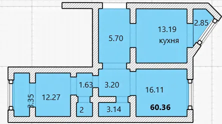 Продам двухкомнатную квартиру в новостройке 60.3 м² этаж 6/17 город Оренбург улица Березка 19/1 «Ботанический сад» жилой комплекс городской округ Оренбург