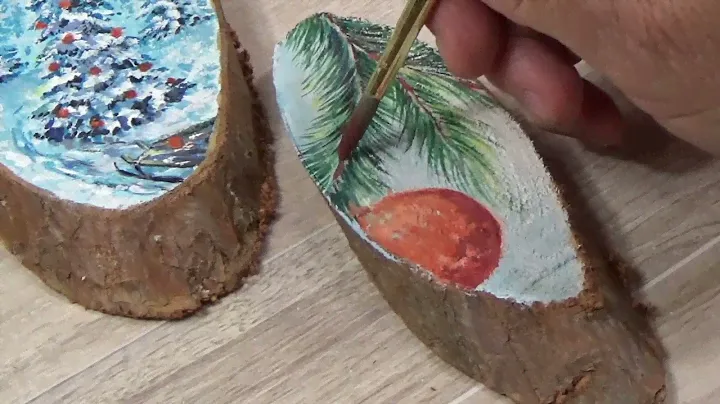 Рисуем новогодние сюжеты на срезе дерева
